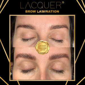 image of brow lamination before and after eyes closed